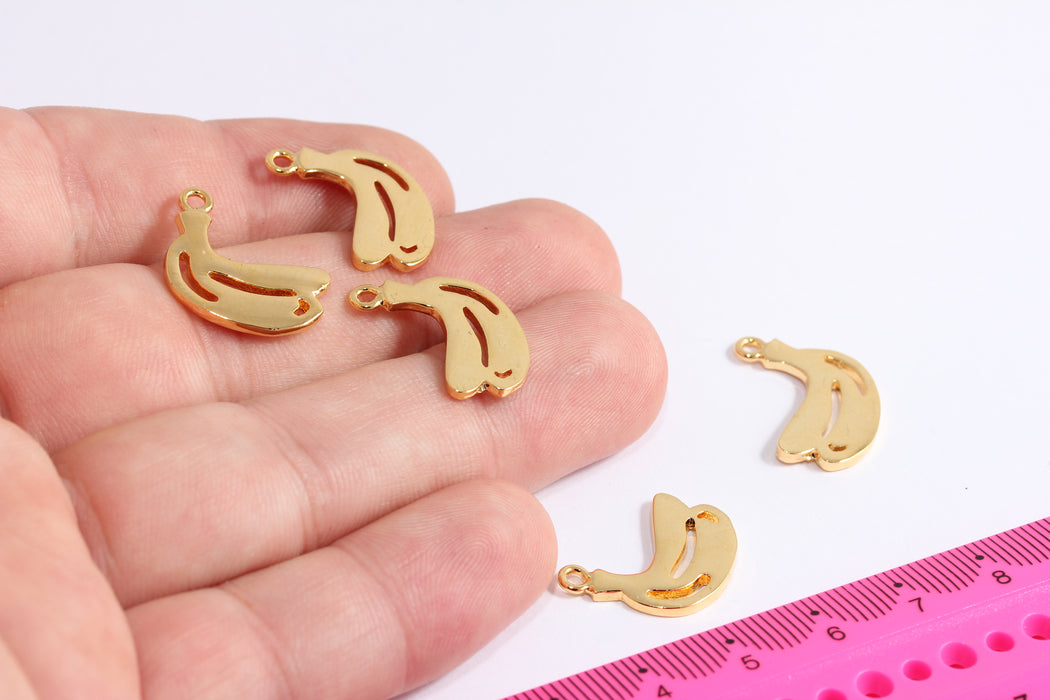 14x21mm 24k Shiny Gold Banana, Banana Charms, Gold Charms, Fruit Charms, Gold Banana Pendant, Bracelet Fruit Beads, HRN73-2