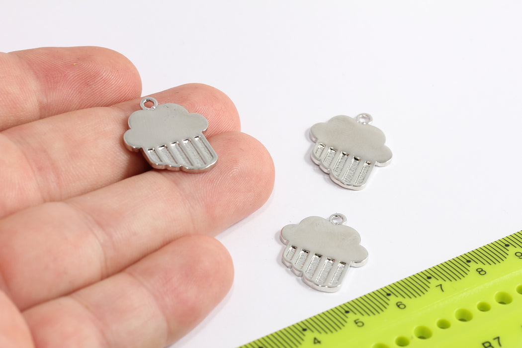 19x22 mm Rodyum Kaplama Bulut Charms, Bulutlu Yağmur Kolye, Zarif Yağmur Kolyesi, Bulut Bağlantısı, Rodyum Kaplama Bulut Charm, FRB165-2