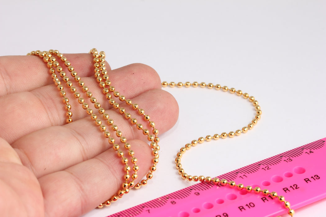 2.5mm 24k Shiny Gold Ball Chain, Bulk Lot Chains, Lace Ball Chain, Gold Plated Chains, BXB428-1