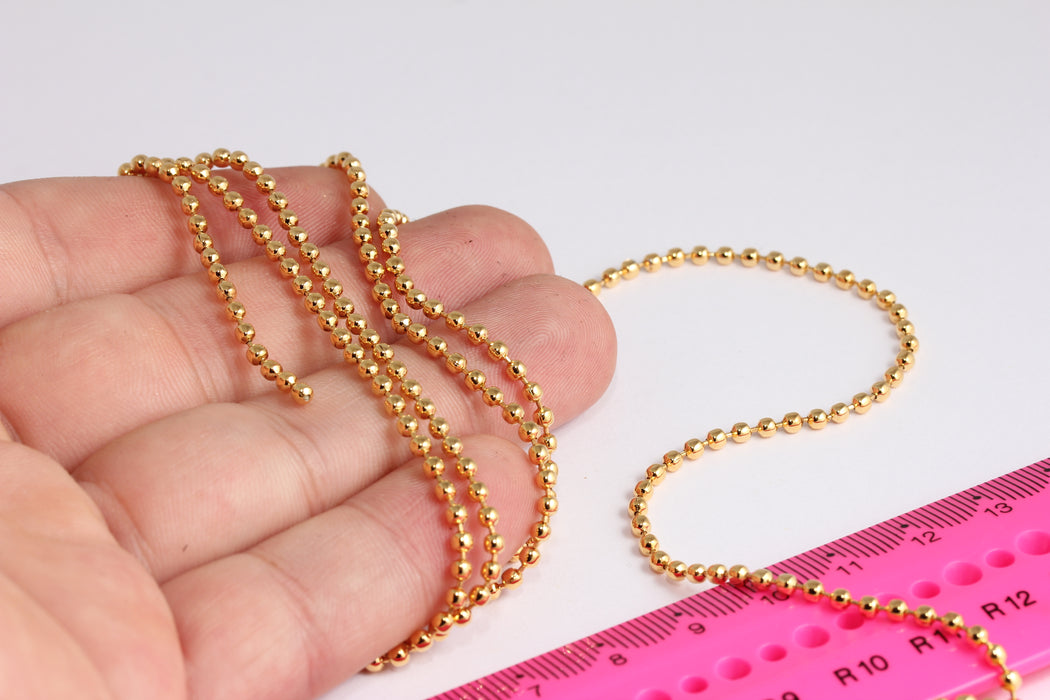 2.5mm 24k Shiny Gold Ball Chain,  Bulk Lot Chains, Lace Ball Chain, Gold Plated Chains,  BXB428-1