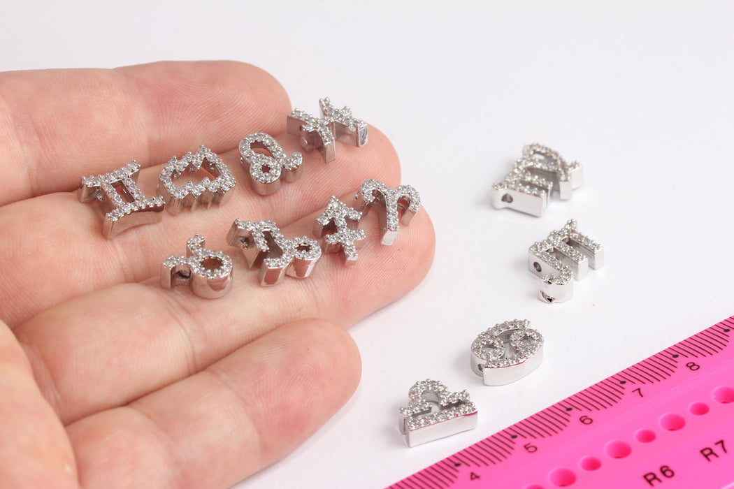 Rodyum Kaplamalı CZ Zodyak Burçları, CZ Zodyak Burcu Tılsımları, Zodyak Kolye, Burç Tılsımları, Zodyak Burçları, Mini Zodyak Tılsımları, BXB425-2