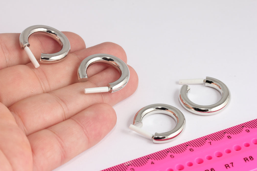 26mm Rhodium Plated Earring, Tube Earriings, Hoop Earrings, Circle Earrings, Tube Earrings, Gold Earring Findings, BXB426-4