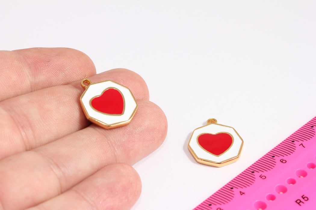 Ciondoli a forma di cuore in oro lucido 24k da 19x22 mm, ciondoli per collana dell'amore, CR45-1