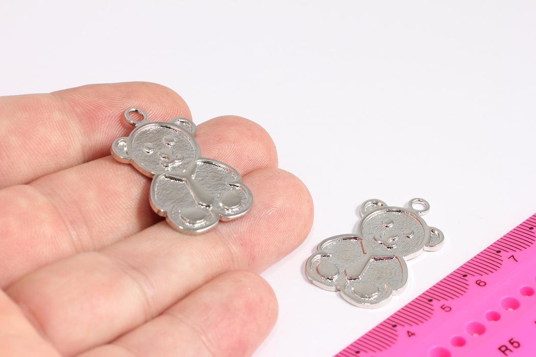Ciondolo a forma di orso placcato rodio da 21x33 mm, ciondolo a forma di animale, medaglione a forma di orso, orso con cravatta, ciondolo a forma di orso, collana a forma di animale, accessori in argento, CR35-1