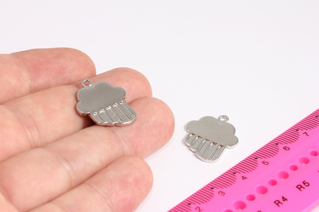 19x22 mm Rodyum Kaplama Bulut Charms, Bulutlu Yağmur Kolye, Zarif Yağmur Kolyesi, Bulut Bağlantısı, Rodyum Kaplama Bulut Charm, CR35-3