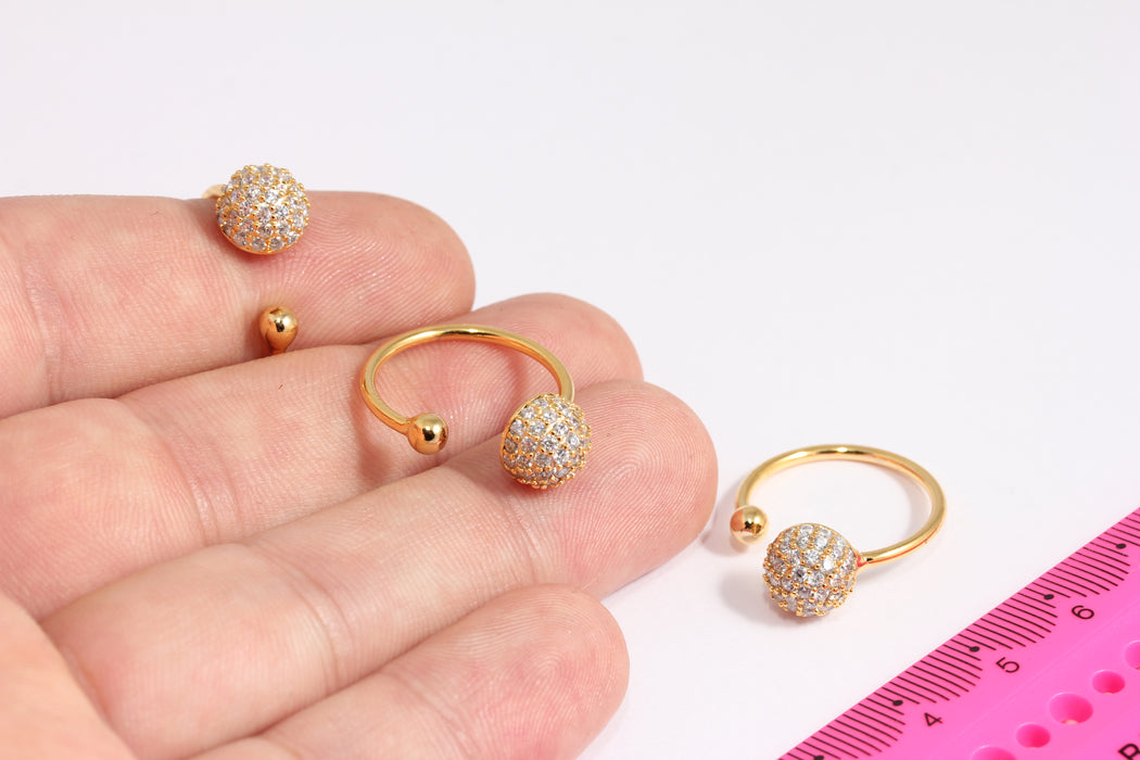 16-17mm 24k Shiny Gold CZ Ball Ring, Gold Open Minimalist Ring, Micro Pave Rings, Dainty Rings, CZ Drop Rings, Gold Rings, CR63-1