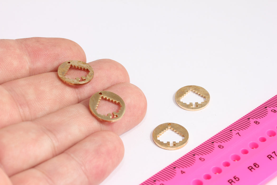 14mm Raw Brass Disc Playing Charms, Round Pendant, Brass Card Poker, Brass Spade Heart, Brass Club Playing Card Casino Pendants CR48-1