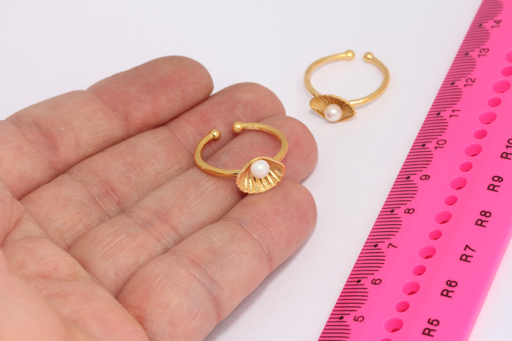 16-17mm 24k Shiny Gold Shell Rings, Adjustable Ring Settings, SLM900