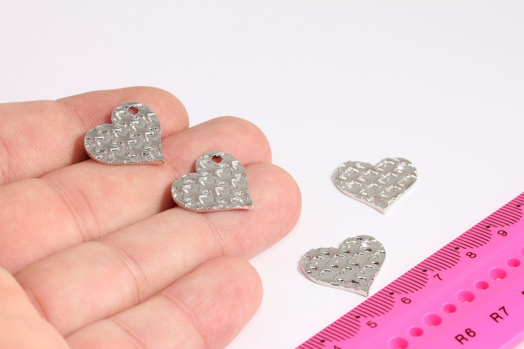 Cuore a stella placcato rodio 17x19 mm, ciondolo a forma di cuore con stelle, ciondolo per collana a forma di cuore in argento, ciondolo a forma di cuore, componenti placcati rodio, CR64-2