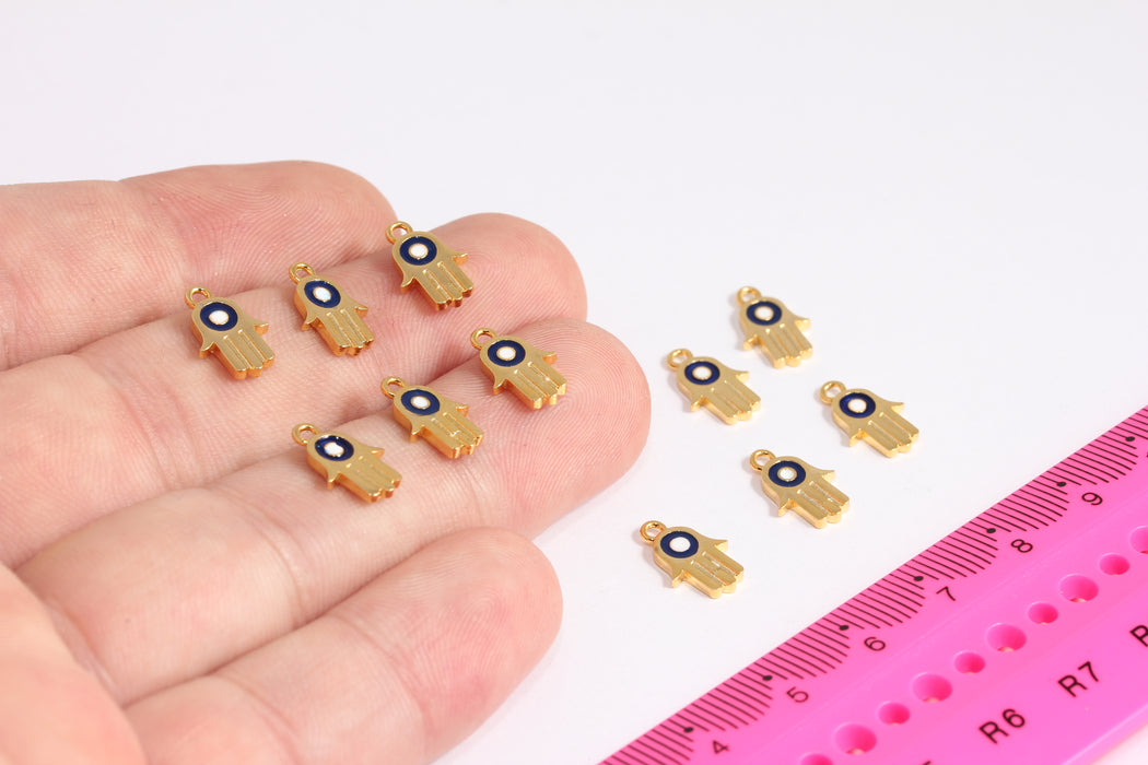 8x12mm 24k Shiny Gold Hamsa Charms, Evil Eye Hamsa Charms, Enamel Charm, Hamsa Bracelet, Fatima Hand Charm, Gold Plated Findings, CR56-2