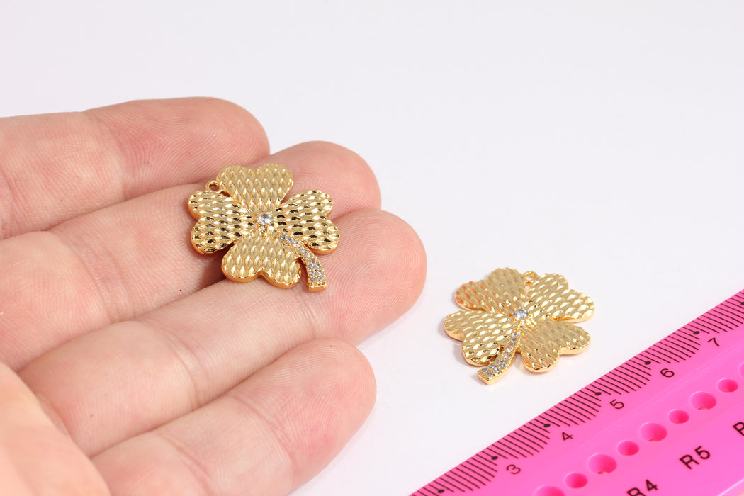 23x25mm 24 Ayar Parlak Altın Çiçek, CZ Altın Çiçek, Zarif Kolye, Mikro Döşeme Çiçek, Altın Kaplama Bulgular, CR60-2