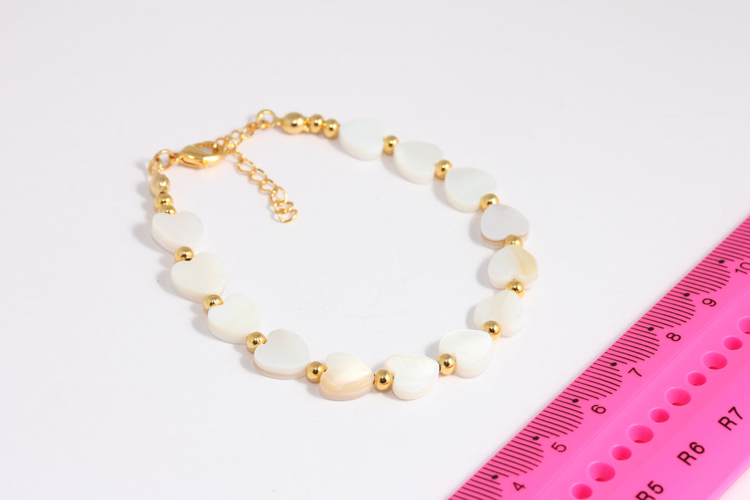 Shiny Gold Pearl Heart Bracelet