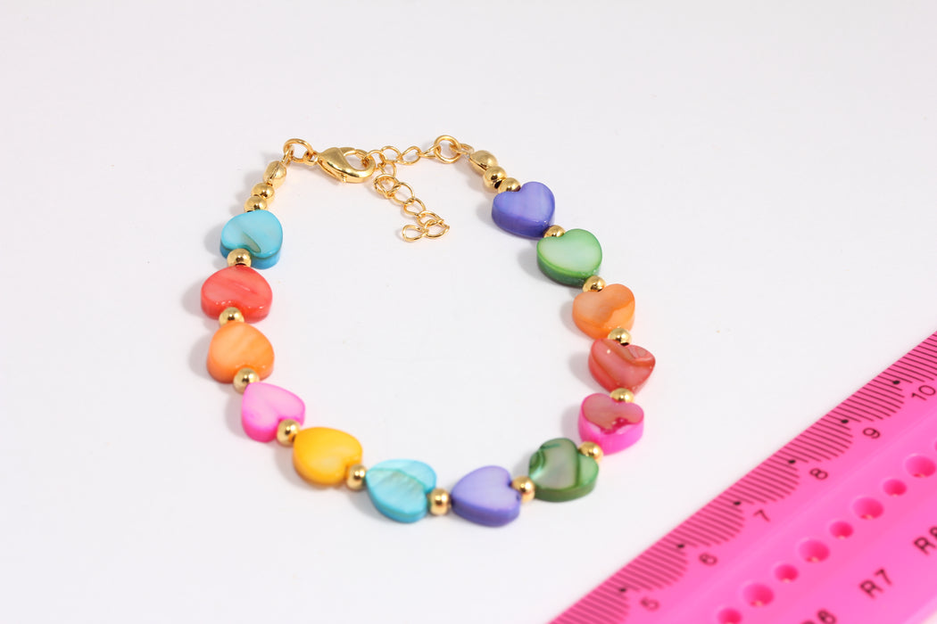 Shiny Gold Pearl Heart Bracelet