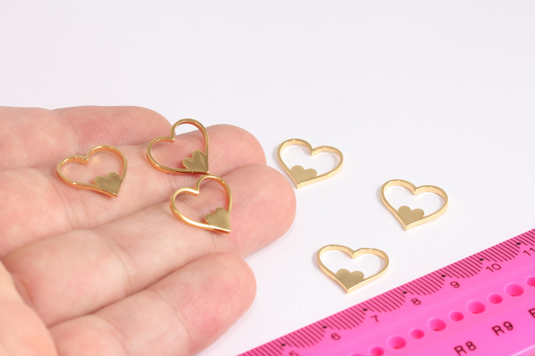 Cuore in oro lucido 24k da 14 mm, cuore traforato, ciondolo rotondo, gioielli a forma di cuore, ciondolo a forma di cuore, ciondolo a forma di cuore, accessori per gioielli, cuore delicato, CR69-2