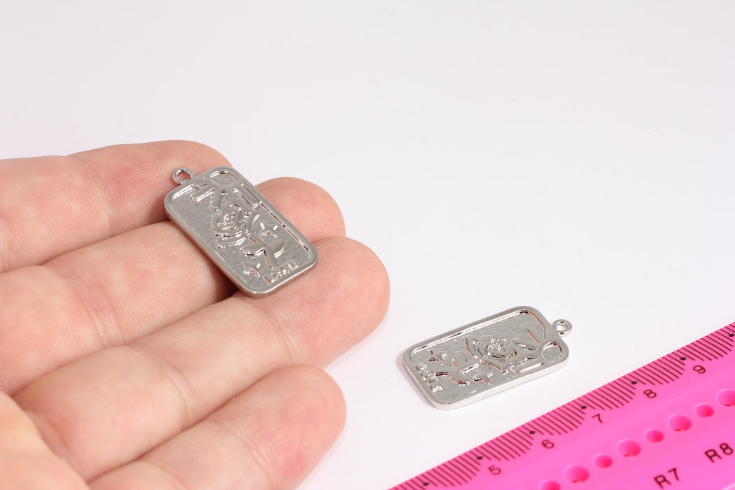 15x30 mm Rodyum Kaplama Çiçek Madalyonu, Gül Çiçeği, Ayçiçeği, Gümüş Kolye, Kare Çerçeve Takılar, Rodyum Kaplama Bulgular, CR67-1