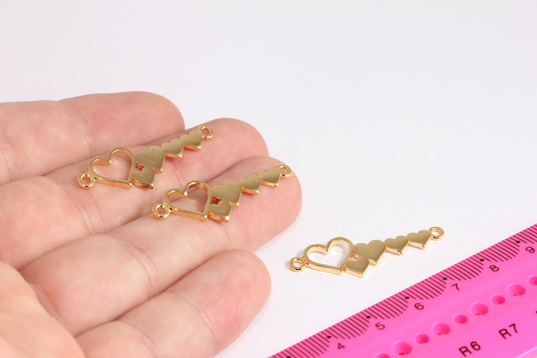 13x37mm 24k Shiny Gold Heart, Heart Pendant, Bracelet Charms, Gold Heart Necklace Charm, Textured Heart Charm, Gold Findings, CR67-2