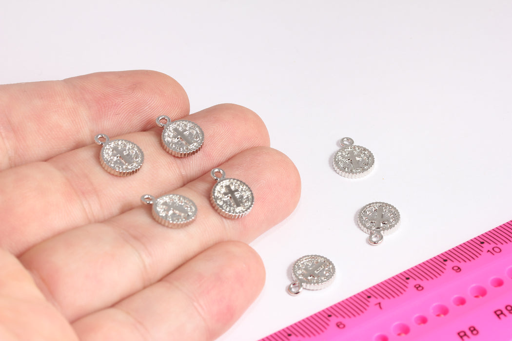 10x13mm Rhodium Plated Cross, Christian Pendant, Cross Jewelry, Cross Medallion, Cross Disc, Rhodium Plated Findings, CMR140-1