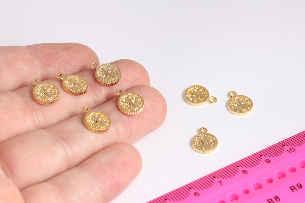 10x13mm 24k Shiny Gold Cross, Christian Pendant, Cross Jewelry, Cross Medallion, Cross Disc, Gold Plated Findings, CMR140-2