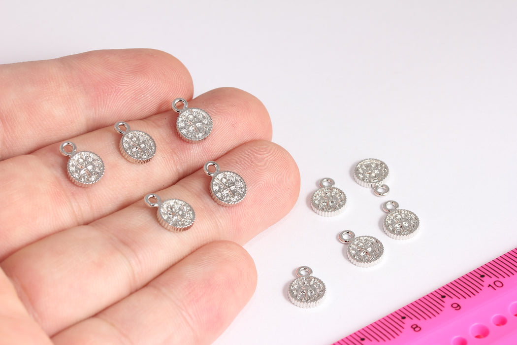 8x11mm Rhodium Plated Cross, Christian Pendant, Cross Jewelry, Mini Cross, Cross Disc, Rhodium Plated Findings, CMR141-1