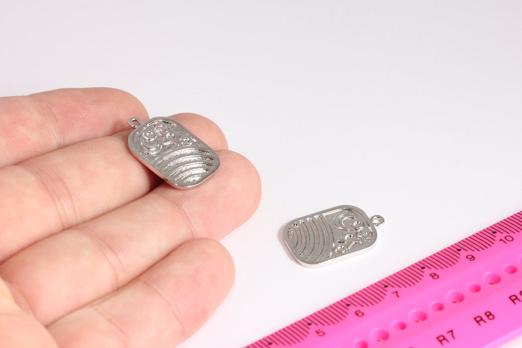 15x24 mm Rodyum Kaplama Ay Yıldız Madalyon, Ay Yıldız Kolye, Gümüş Kolye, Gerdanlık, Kare Çerçeve Takılar, Rodyum Bulguları, ETS85-1