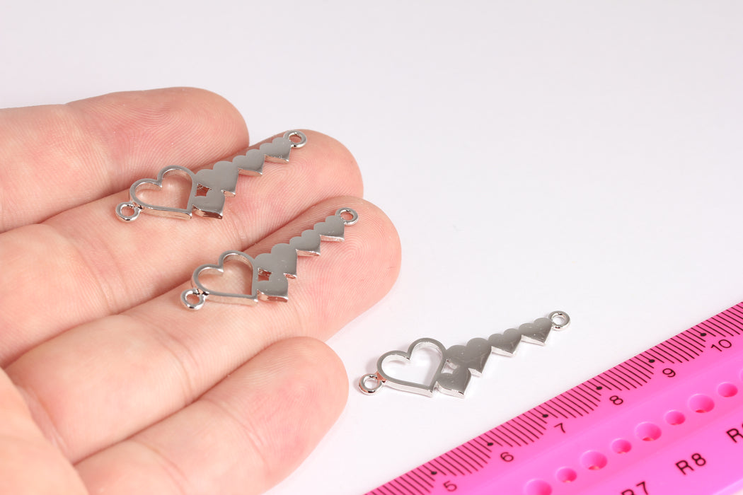 13x37 mm Rodyum Kaplama Kalp, Kalp Kolye, Bilezik Takıları, Kalp Kolye Takısı, Dokulu Kalp Takısı, Rodyum Bulguları, ETS37-1