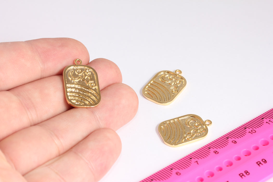 15x24mm 24k Shiny Gold Moon Star Medallion, Moon Stars Pendant, Gold Pendant, Necklace, Square Frame Charms, Gold Findings, ETS33-2