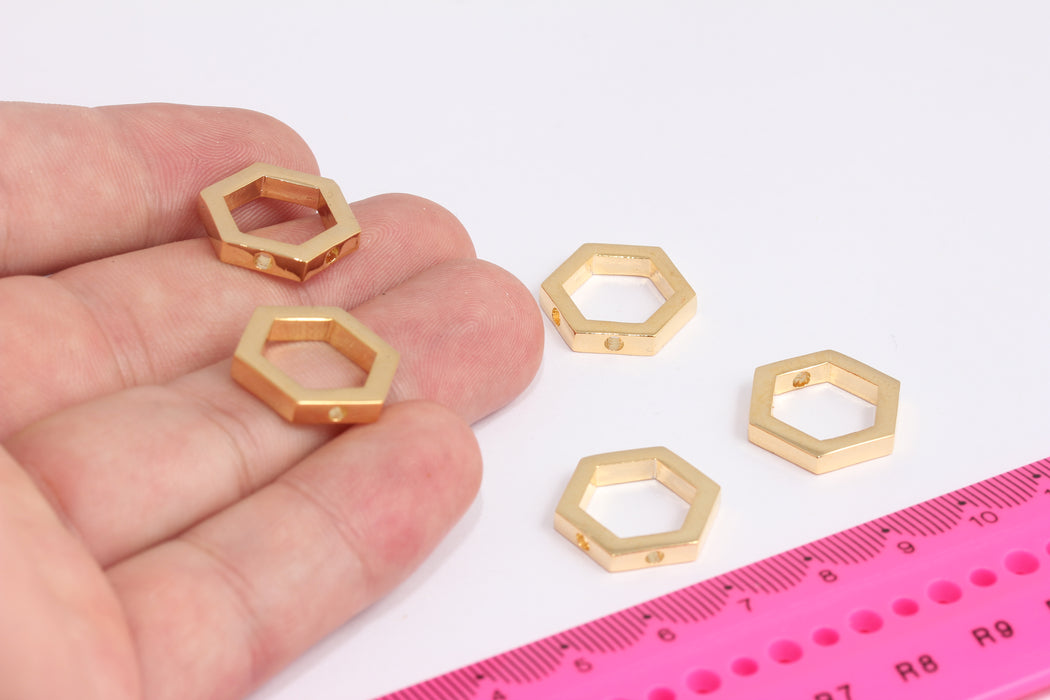 17mm 24k Shiny Gold Hexagon Charms, Hexagon Pendant, Gold Charms, Geometric Charms, Hexagon Charms, Honeycomb, Circle Connector, CR111