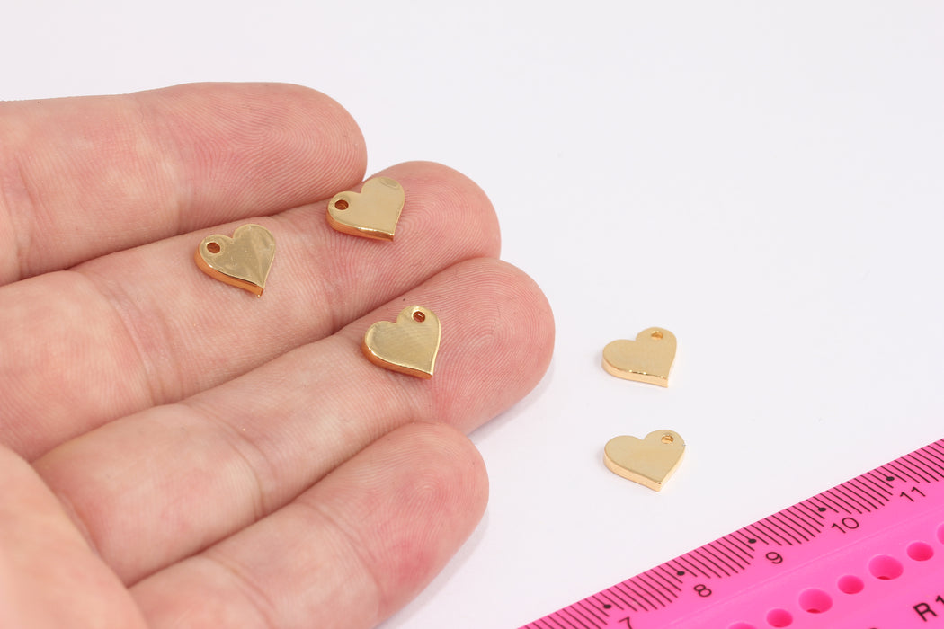 9x10mm 24k Shiny Gold Heart Charms, Love Necklace, Mini Heart, Necklace Heart Pendant, MInimalist Charms, Gold Plated Findings, CR126-1