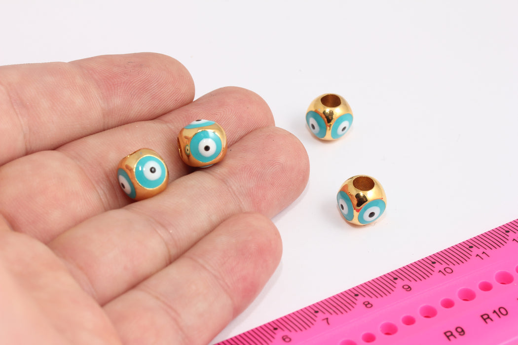 10mm 24k Shiny Gold Evil Eye Beads, Enamel Evil Eye Charms, Bracelet Charms, Evil Eye Spacer Beads, Evil Eye Ball, Gold Finding, CR194-1