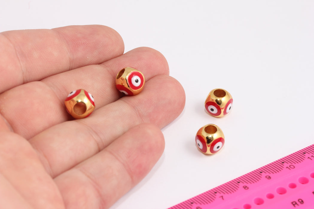 10mm 24k Shiny Gold Evil Eye Beads, Enamel Evil Eye Charms, Bracelet Charms, Evil Eye Spacer Beads, Evil Eye Ball, Gold Finding, CR194-4