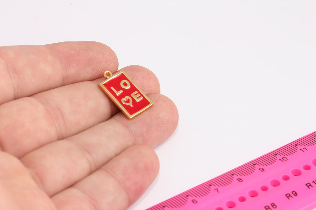 12x21mm 24k Shiny Gold Love Pendant, Enamel Love Tarot Necklace, Dainty Valentine's Day Necklace, Love Jewelry, Love Necklace, CR125-1