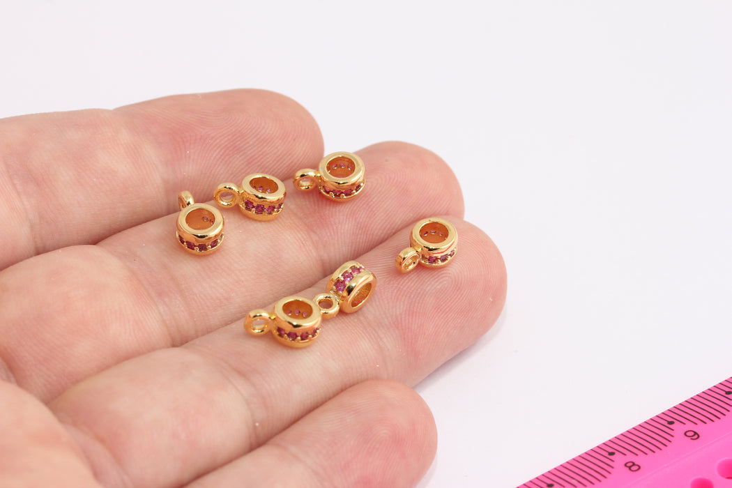 6.5x10mm 24k Shiny Gold CZ Beads, CZ Micro Pave Round Beads, Cubic Zirconia, CZ Drop Charms, Gold Plated Findings, CHK337-3