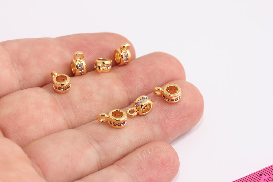 6.5x10mm 24k Shiny Gold CZ Beads, CZ Micro Pave Round Beads, Cubic Zirconia, CZ Drop Charms, Gold Plated Findings, CHK337-4