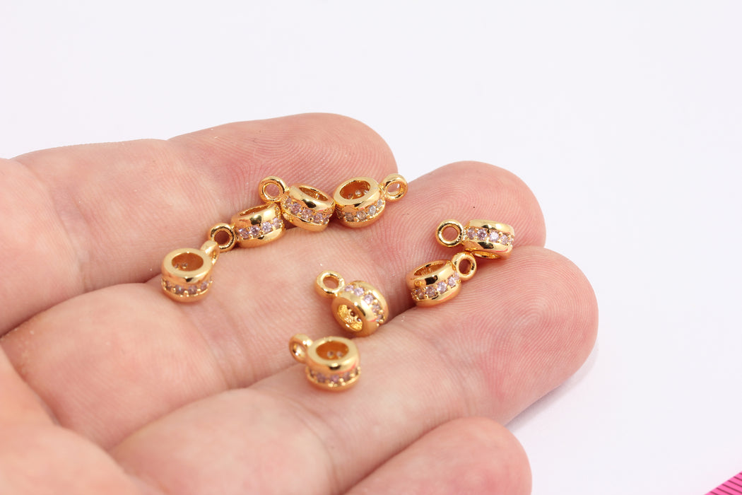 6.5x10mm 24k Shiny Gold CZ Beads, CZ Micro Pave Round Beads, Cubic Zirconia, CZ Drop Charms, Gold Plated Findings, CHK337-5