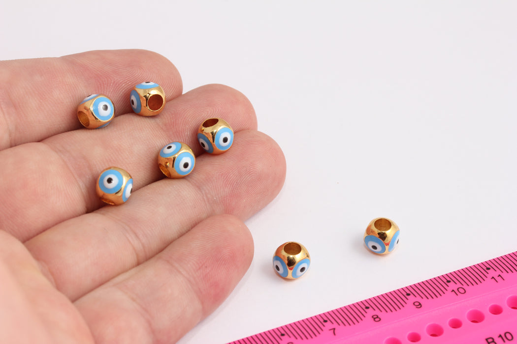 7x8mm 24 Ayar Parlak Altın Nazar Boncuğu, Mine Nazar Boncukları, Bilezik Takıları, Nazar Boncukları, Nazar Topu, Altın Bulma, CR120-1
