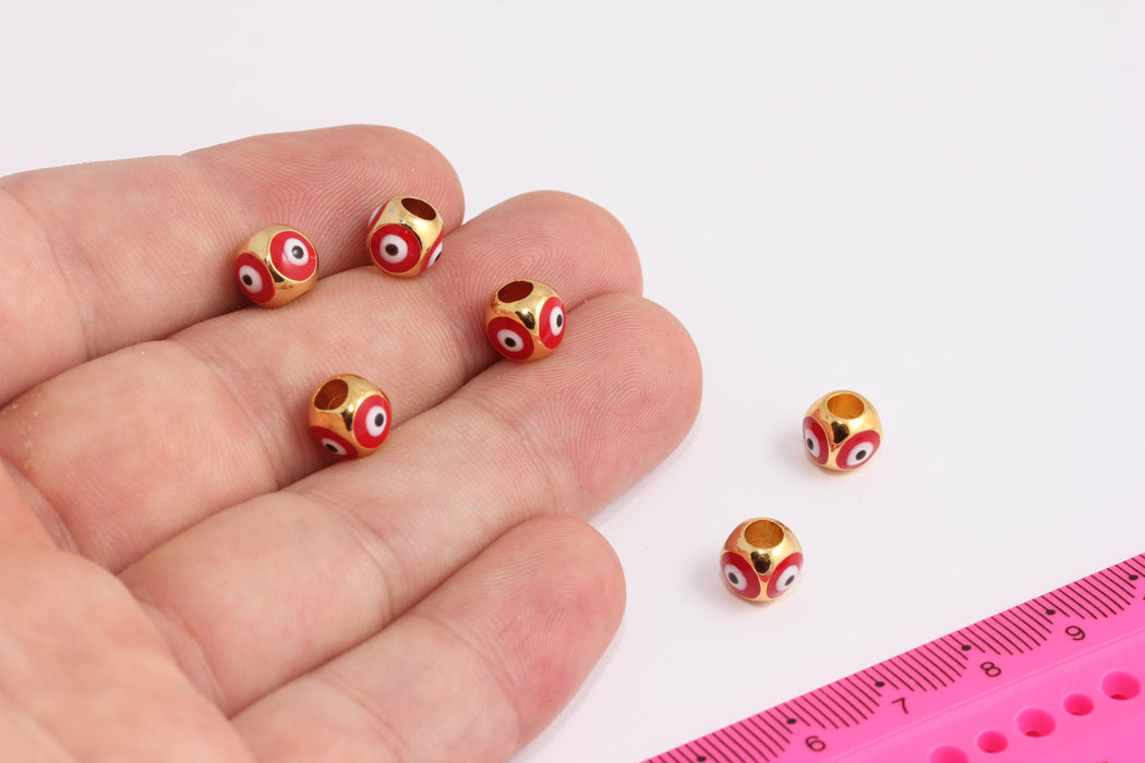7x8mm 24 Ayar Parlak Altın Nazar Boncuğu, Mine Nazar Boncukları, Bilezik Takıları, Nazar Boncukları, Nazar Topu, Altın Bulma, CR120-2