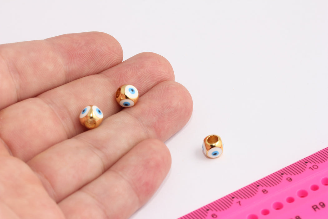 7x8mm 24k Shiny Gold Evil Eye Beads, Enamel Evil Eye Charms, Bracelet Charms, Evil Eye Spacer Beads, Evil Eye Ball, Gold Finding, CR120-3