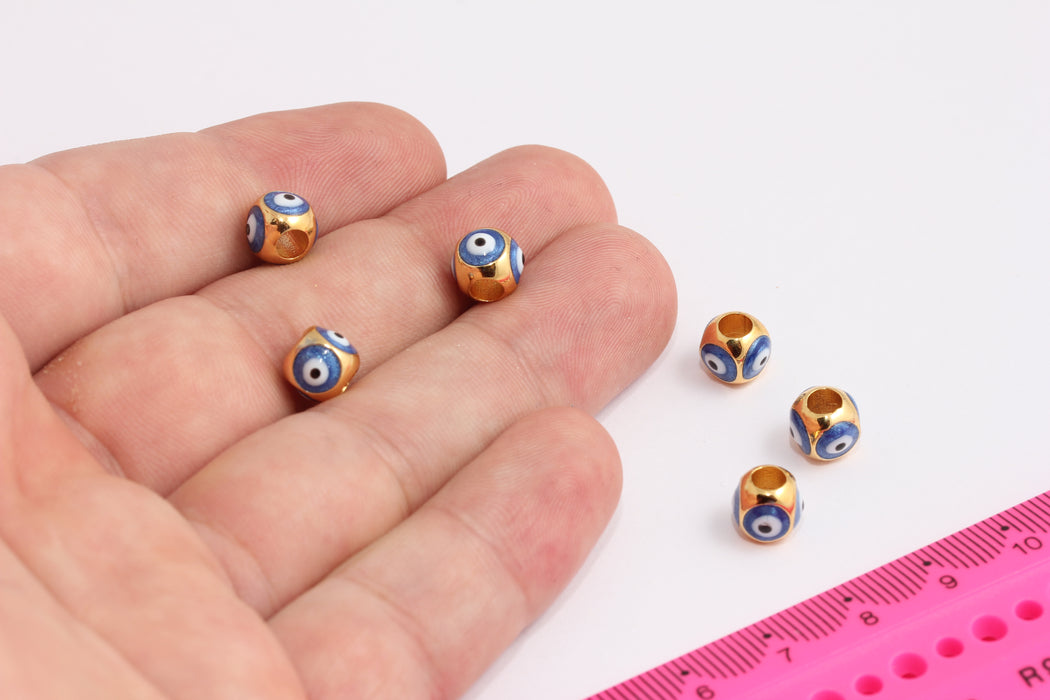 7x8mm 24 Ayar Parlak Altın Nazar Boncuğu, Mine Nazar Boncukları, Bilezik Takıları, Nazar Boncukları, Nazar Topu, Altın Bulma, CR120-4