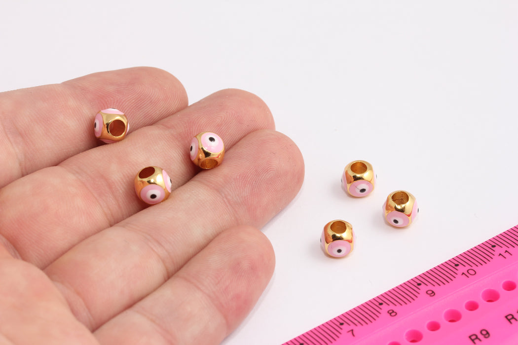 7x8mm 24k Shiny Gold Evil Eye Beads, Enamel Evil Eye Charms, Bracelet Charms, Evil Eye Spacer Beads, Evil Eye Ball, Gold Finding, CR120-5