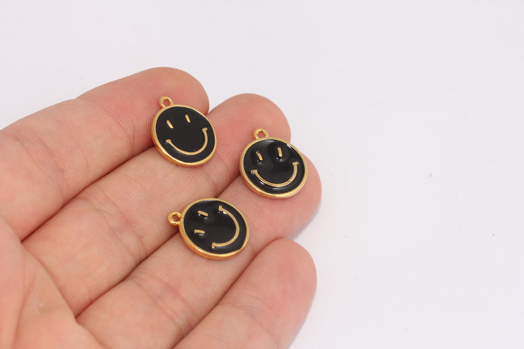 24k Shiny Gold Plated Smile ,14x12 Smile Charms,Black , FRB92