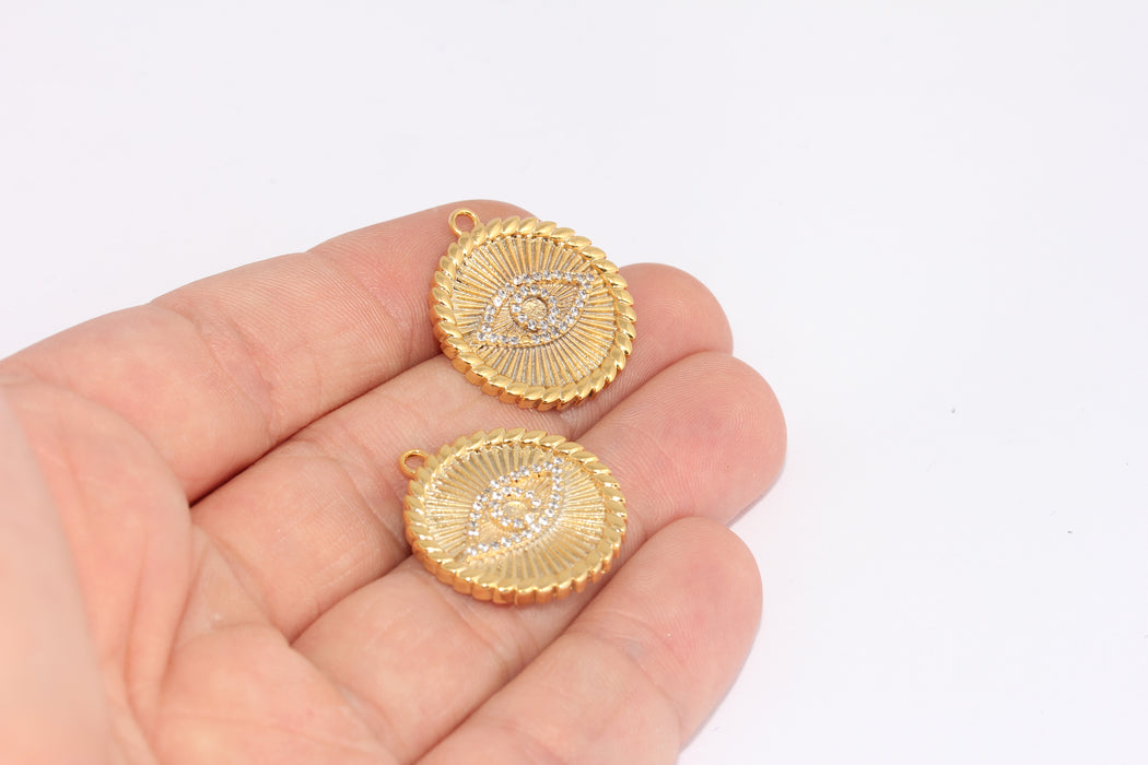 22x25mm 24k Parlak Altın Madalyon, Mikro Döşeme Nazar Boncuğu FRB90