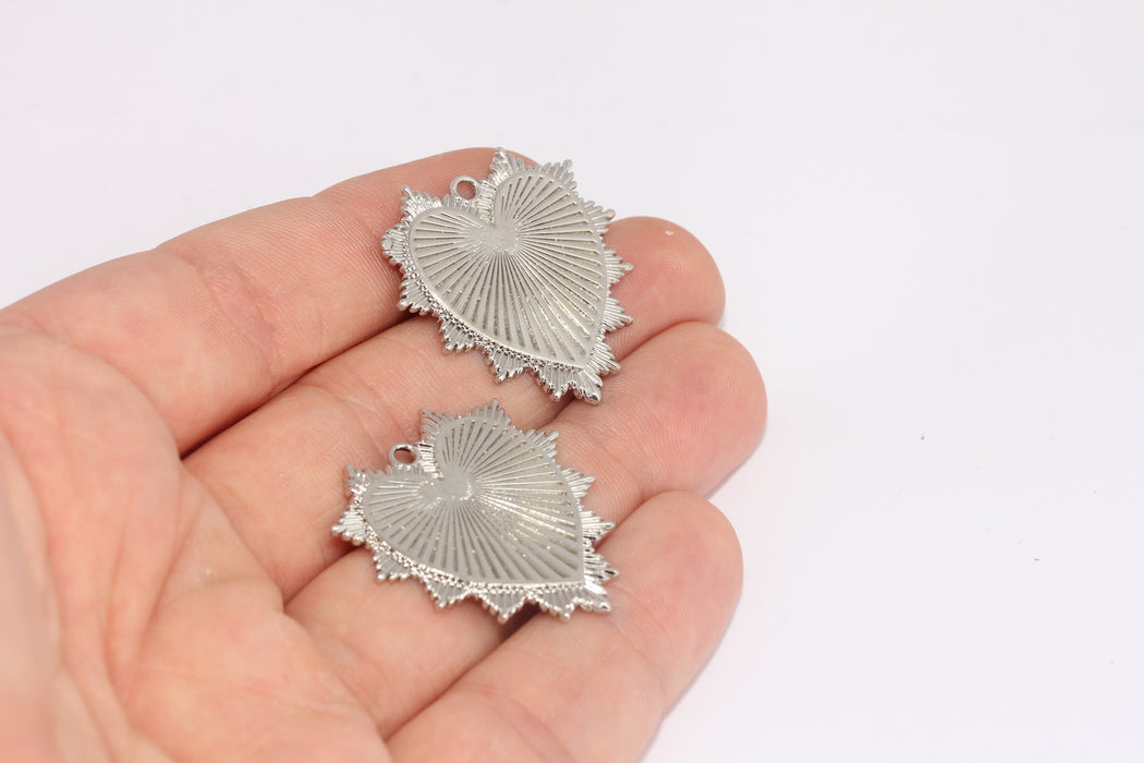 30 mm Rodyum Kaplama Kalp Kolye, Kalp Kolye, FRB36