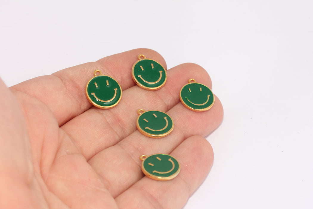 Ciondoli a forma di sorriso placcati in oro lucido 24k, 14x12, verde, FRB99
