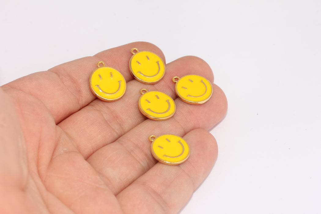24k Shiny Gold Plated Smile ,14x12 Smile Charms, Yellow, FRB106