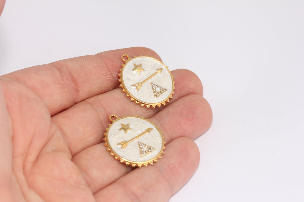24x26mm 24k Parlak Altın Yıldız Madalyon, Beyaz Madalyon FRB77