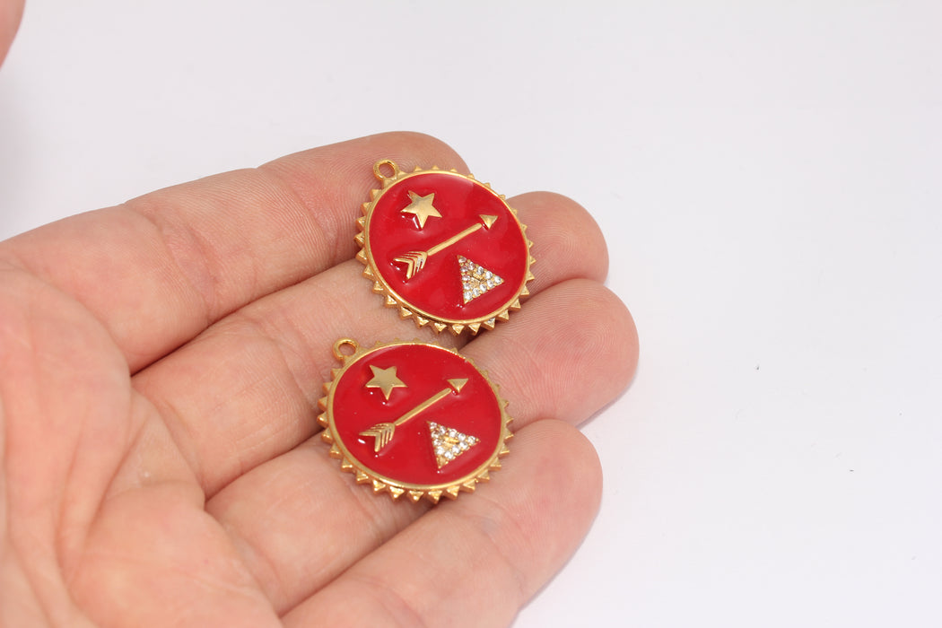 24x26mm 24 Ayar Parlak Altın Yıldız Madalyon, Kırmızı Kolye, Altın FRB49