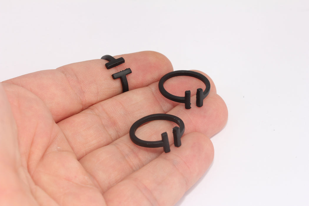 17mm Matt Black T Ring, T Bar Open Rings, Adjustable , Matt FRB67