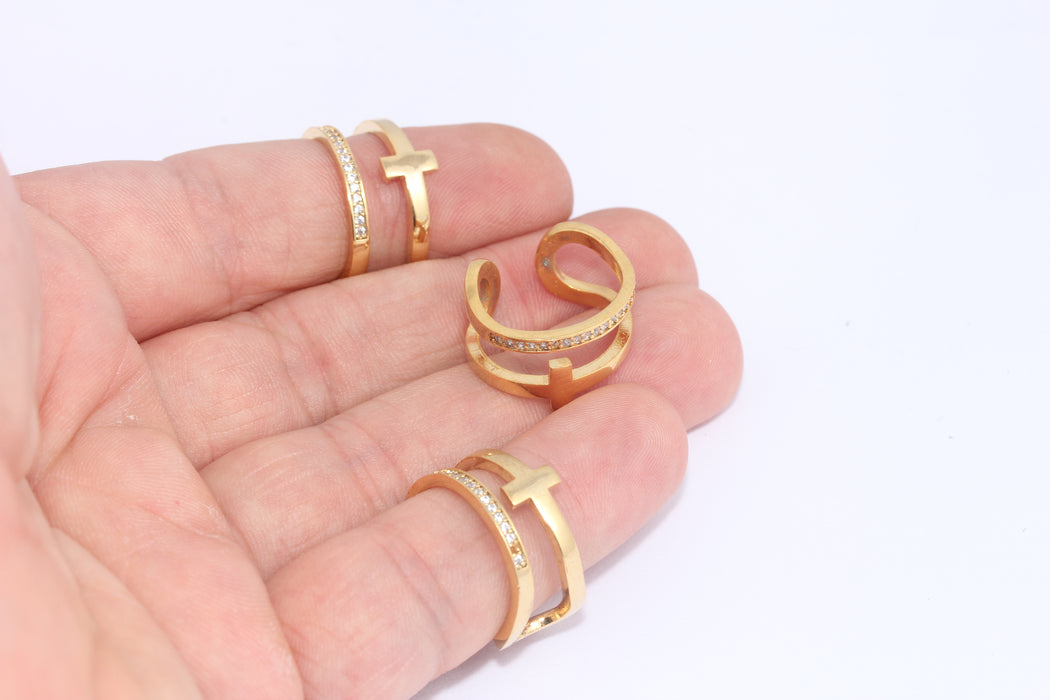 Anello a croce in oro lucido 24k da 17-18 mm, micro delicato doppio zircone cubico, FRB63