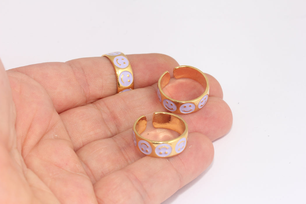 17-18mm 24k Shiny Gold Smile Ring, Adjustable Ring, Purple FRB98