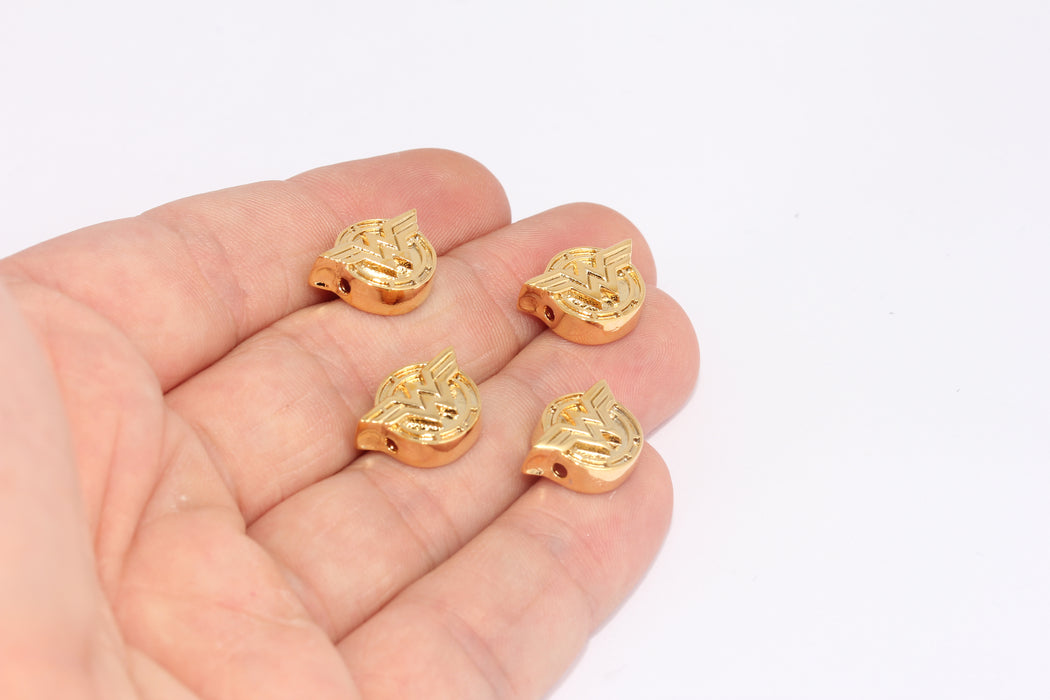 12x16mm 24 ayar Parlak Altın Wonder Woman Boncukları, Altın FRB78